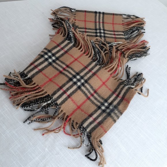 Plaid scarf with fringes. Red, black and white on tan preppy - Picture 3 of 6